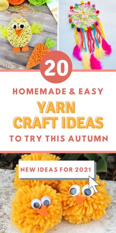 yarn crafts with the words homemade and easy yarn craft ideas to try this autumn