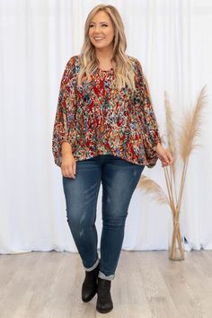 Everyone will love this trendy new top! This top has a fun floral print with warm colors you can style for every occasion! It's comfortable for all day wear, has a figure-flattering fit, and features the cutest balloon sleeves! Simply, pair this top with skinnies and booties for an effortlessly chic look! 95% Polyester, 5% Spandex Fall Tops With Printed Balloon Sleeves, Fall Tops With Balloon Sleeves And Printed Details, Fall Printed Tops With Balloon Sleeves, Casual Printed Blouse With Balloon Sleeves, Multicolor Floral Print Top With Balloon Sleeves, Floral Print Balloon Sleeve Tops For Fall, Trendy Fall Blouse With Vibrant Print, Multicolor Puff Sleeve Blouse For Fall, Casual Multicolor Floral Print Puff Sleeve Top