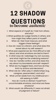 Self-acceptance is crucial for a joyful and balanced life. 🌟🌸 These shadow questions will help you explore and accept the deeper aspects of yourself. 🌿 By engaging in shadow work, you can uncover hidden fears and insecurities, transforming them into sources of strength and self-love. 🌼 Embrace the journey of understanding your shadows, and let these questions guide you towards greater self-awareness and acceptance. 💖✨ As you integrate these parts of yourself, you'll find more peace and authenticity in your daily life. 🌟💫 Journal Prompts Self Awareness, Best Self Journal Prompts, Questions For Self Love, Who Am I Shadow Work, Questions To Help Find Yourself, Finding Your Strengths, Therapy Questions Conversation Starters, Questions For Reflection, Self Love Questions Journal