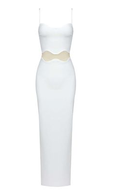 SCALLOPED MESH INSERT MAXI DRESS IN WHITE White Hollow Out Midi Dress For Party, White Bodycon Dress With Hollow Out Details, White Bandage Dress For Party, White Bodycon Dress With Hollow-out Details, White Hollow Out Dress For Night Out, White Hollow-out Dress For Night Out, White Bodycon Bandage Dress For Night Out, White Bodycon Evening Dress, Fitted White Cutout Bodycon Dress