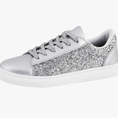 Glitter Sparkly Fashion Sneakers Shoes Shiny Casual Shoes Bling Sequin Size 11 Brand New No Box Silver Synthetic Round Toe Sneakers, Metallic Glitter Lace-up Sneakers, Casual Silver Glitter Sneakers, Silver Glitter Casual Sneakers, Silver Sparkling Sneakers With Round Toe, Silver Glitter Lace-up Sneakers, Silver Glitter Print Lace-up Sneakers, Silver Sparkling Lace-up Sneakers, Silver Sparkling Party Sneakers