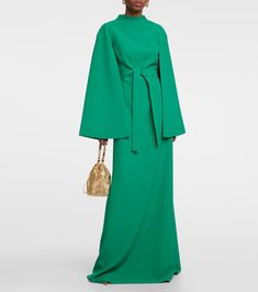 Crepe Maxi Dress in Green - Safiyaa | Mytheresa Gala Dinner Outfit, Green Cape Dress, Green Cape, Crepe Maxi Dress, What Women Want, Dinner Outfit, Gala Dinner, Outfit Hijab, Dinner Outfits