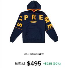 Navy & Orange Supreme Spread Hoodie 9/10 Condition. Supreme Hoodie, Colorful Hoodies, Blue Orange, 9 And 10, Color Blue, Mens Shirts, Man Shop, Sweatshirts Hoodie, Navy