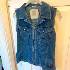 Never Worn, Soft Denim Vest With Zipper. 100% Cotton Women Life, Denim Vest, Color Blue, Womens Tops, Zipper, Women Shopping, Blue, Color