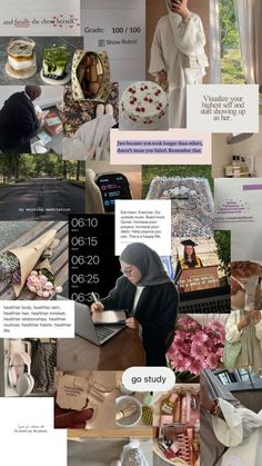 the collage shows many different pictures and words on it, including women's clothing