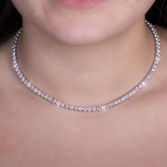 14KT White Gold 18.65 CTW Diamond 3 Prong Tennis Necklace - Necklaces - Jewelry Icy Chain, Tennis Necklace Diamond, Gold Necklace Diamond, Jewelry Necklace Simple, White Diamond Necklace, Necklaces Diamond, Necklace White Gold, Diamond Tennis Necklace, Handmade Jewelry Ring