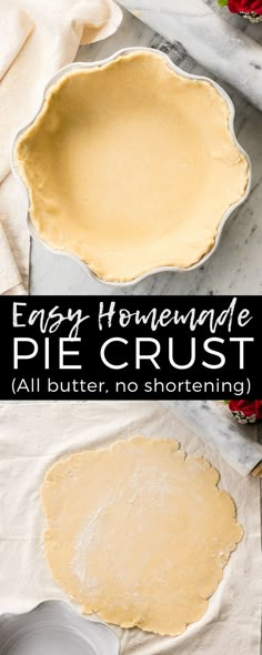 an easy homemade pie crust recipe is ready to be made in the oven and baked