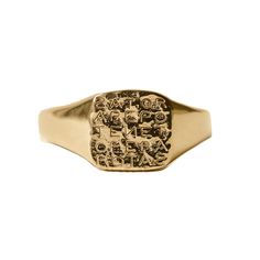 Magic Sator Square Solid Gold Signet Ring Sator Square, Intricate Rings, Ancient Words, Word Puzzle, Nyc Studio, Talisman Necklace, Gold Signet Ring, Word Puzzles, Gold Piece