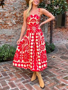 Red Open Back Sleeveless Midi Dress Vivid Dreams, Vacation Wear, Sleeveless Midi Dress, Ethnic Print, Red Midi Dress, Midi Dress Sleeveless, Luxury Fabrics, Formal Occasion, Midi Length