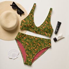 It's too easy to fall in love with this bikini set. Removable pads and its double-layer make it comfy to wear all day by the pool or at the beach. * Fabric composition in the EU: 88% recycled polyester, 12% elastane * Fabric weight in the EU (may vary by 5 6.78 oz/yd² (230 g/m²) * Fabric composition in MX: 81% REPREVE recycled polyester, 19% LYCRA XTRALIFE  * Fabric weight in MX (may vary by 5 7.52 oz/yd² (255g/m²) * Double-layered and non-reversible * Removable padding * Tear-away care label * Marigold Garland, Beach Fabric, Care Label, Women Swimsuits, Double Layer, Falling In Love, Fabric Weights, Composition, High Waisted