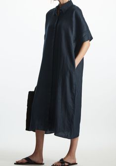 "This oversized linen shirt dress is a must have for every woman's wardrobe. The design is fluid and lightweight, whilst the oversized cut exudes an effortless elegance. Pure natural linen materials, comfortable, breathable, refreshing and soft fabric. Material: 100% Linen - Shirt collar dress - Below Knee-length Dress - side pockets, comes with belt Measurements: Length: 47 inches Sizing XS Best for busts up to 32'' Best for waists: 26\" Best for hips: 35\" S Best for busts: 34\" Best for waist Luxury Cotton Relaxed Fit Shirt Dress, Luxury Relaxed Fit Shirt Dress For Fall, Luxury Relaxed Fit Shirt Dress For Women, Luxury Relaxed Fit Shirt Dress For Daywear, Chic Affordable Relaxed Fit Shirt Dress, Oversized Button Up Collared Dress Black, Luxury Oversized Midi Dress For Work, Luxury Relaxed Fit Cotton Dress Shirt, Oversized Button Up Collared Dress