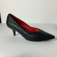 Nwt Charles Jourdan Black Leather Heels. Size 6. Never Worn. No Box. Does Have A Few Small Scuffs From Being Stored. One Small Scuff On Right Toe. See Pics. Smooth Black Leather With Perforated Leather Detail Throughout. Two Slits/Cut-Outs On Each Side Of Front. Pointed Toe Beautiful Red Insole (Slightly Padded) Approx 2” Kitten Heel Measuring From Side Leather Upper Man Made Sole Black Leather Kitten Heels With Reinforced Heel, Black Leather Kitten Heels For Business, Black Kitten Heels For Business In Spring, Closed Toe Leather Heels With Perforations, Leather Closed Toe Heels With Perforations, Black Kitten Heels With Branded Heel Counter For Business, Black Kitten Heels With 4-inch Heel For Business, Elegant Perforated Pointed Toe Heels, Formal Perforated Pointed Toe Heels