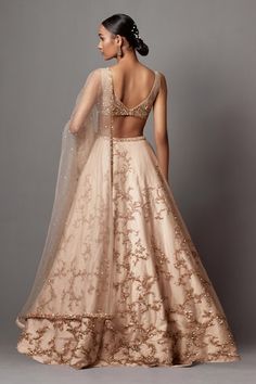 Beige baroque lehenga featuring embroidered floral jaal motifs, highlighted by sequin and crystal embellishments. Comes with matching blouse highlighted by sequin cluster patterns and sheer panels. Paired with embellished dupatta. - Aza Fashions Bridal Lehengas, Fashion App, Set Women, Crystal Embellishment, Bridal Lehenga, Aza Fashion, Lehenga, Embellishments, Sequin