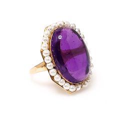 Pearl Halo Ring, Pearl Halo, Vintage Cocktail Ring, Victorian Revival, Gorgeous Ring, Boulder Co, Gold Cocktail Ring, Gold Cocktail, Amethyst Gem