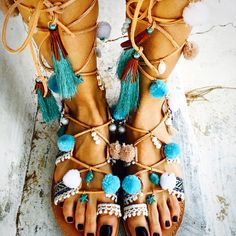 "\"Bombay\" : Genuine boho Greek leather tie up sandals, with semiprecious stones decoration,shells, tassels, ethnic multicolored beads. Wear these beauties and feel as if you are on a beach looking at the sea and sky -Beige , White, Blue and Turquoise the absolute summer combo!! As all our sandals are handmade ,please be informed differences in colors of decorating parts or leather might apply, fact which makes each pair unique and special! Only full EU sizes are available: EU 35 to 42 / US 5 t Stones Decoration, Tassel Sandals, Tie Up Sandals, Boho Sandals, Strappy Sandals, Gladiator Sandals, Semiprecious Stones, Women's Shoes Sandals, Hair Wrap