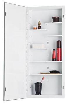 focus 16 x 36 recess mount steel frame medicine cabinet w 8 adj shelves_835p34whd Storage Medicine, Mirror Medicine Cabinet, White Bathroom Storage, Piano Hinge, Recessed Medicine Cabinet, Lighted Medicine Cabinet, Wall Opening, Frameless Mirror, Bathroom Mirror Cabinet