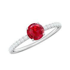 Lab Grown Ruby Solitaire Engagement Ring with Diamond Side Stones Lab Created Ruby - ( AAAA ) - Quality - Rosec Jewels Ruby Solitaire Ring, Red Gemstone Ring, Black Diamond Solitaire, Ruby Engagement Ring, Sparkling Rings, Ring With Diamond, Beautiful Engagement Rings, 18k Yellow Gold Ring, Wedding Rings Vintage