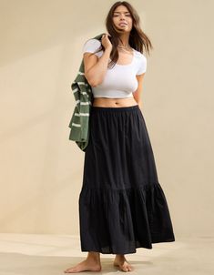 Aerie Poplin Tiered Maxi Skirt Aerie Clothing, Rich Girl Fashion, Poplin Skirt, Weather Clothes, Boot Cut Leggings, Jeans Clothes, Tiered Maxi Skirt, Clothing Shopping, Bra Dress