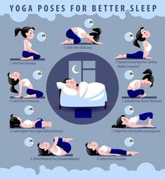 a woman doing yoga poses for better sleep with the instructions on how to do it