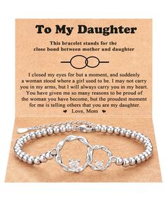 PRICES MAY VARY. [Daughter Gifts from Mom] - Looking for a gift for your best daughter? This bracelet might surprise her! The infinity two interlocking circles design symbolizes the eternal love of mother and daughter who are connected at heart. A great gift to express your love to her [Mother Daughter Gift] - "This bracelet stands for the close bond between mother and daughter, their hearts are always together. The link can never be broken." Celebrate the beautiful bond of Mother & Daughter wit Daughter Gifts From Mom, Birthday Gifts For Daughter, Bracelet Stands, Circles Design, Daughter Christmas, Mother Daughter Gifts, Circle Bracelet, Moms Bracelet, Happy Birthday Mom