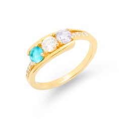 This Petite 3 Stone Gold Birthstone Mother's Ring is the perfect gift for mom or grandma. The delicate style of this gold plated sterling silver mother's ring makes it perfect for every day wear. Choose three 4mm birthstones to customize your ring. Mothers Ring Ideas 2 Stones, Three-stone Round Promise Ring, Three Stone Promise Ring, Gold Birthstone Three Stone Ring For Promise, Promise Birthstone Ring With Accent Stones, Open Design, Gold Three Stone Birthstone Ring For Promise, Gold Three-stone Birthstone Ring For Promise, Gold Three Stone Birthstone Promise Ring, Three Stone Rings For Promise With May Birthstone