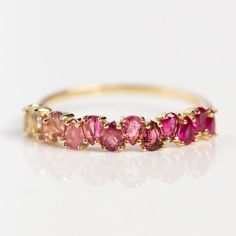 Ombre Ring, Ombre Rings, Strawberry Crystal, Stackable Birthstone Rings, Birthstone Ring Mothers, Family Ring, Gold Ombre, Ombre Pattern, Pear Cut Ring