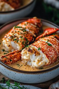 Creamy Garlic Butter Lobster Tails How To Cook Fresh Lobster Tails, Whole Lobster Recipes How To Cook, Lobster Tail Dishes, Fine Cuisine Recipes, Lobster Christmas Dinner, Fish Food Ideas, Lobster Tail Recipes, Garlic Butter Cream Sauce, Gourmet Food Recipes