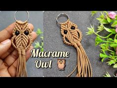 the macrame owl keychain is made with beads