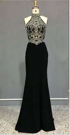 Halter Evening Dress, Long Party Dress, Black Evening Dress, Dress High Neck, Prom Dresses 2017, Mermaid Prom Dress, Black Prom, Dress Chiffon, High Neck Sleeveless