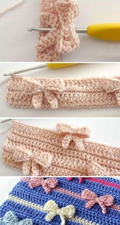 crochet bow headbands are shown with the instructions for how to make them