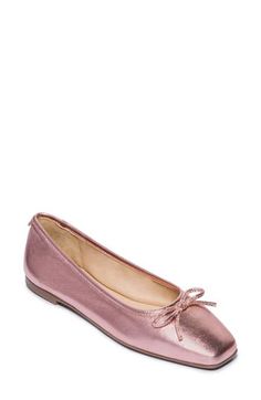 A classic ballet flat crafted from luxe leather gets a contemporary update with a blunt square toe and a dainty bow ornament. Leather upper and lining/rubber sole Made in Brazil Womens Ballet Flats, Ballet Flat, Flat Shoes Women, Ballet Flats, Rubber Sole, Brazil, Light Pink, Leather Upper, Ballet