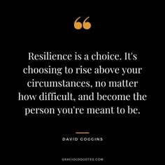 the quote on resilince is a choice it's choosing to rise above your circumstances, no matter how difficult and become the person you are meant to be