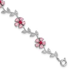 Silver Pink Cubic Zirconia Flower Bracelet at $ 144.38 only from Jewelryshopping.com Cz Bracelet, Bracelet Style, Flower Bracelet, Pink Stone, Fine Jewelry Gift, Bracelets And Charms, Selling Jewelry, Cz Stone, Spring Rings