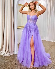 Iris Corset Sequin Tulle Gown - Lilac Vestido Color Lila, Hoco Court, Prom Dress Inspo, Grad Dresses