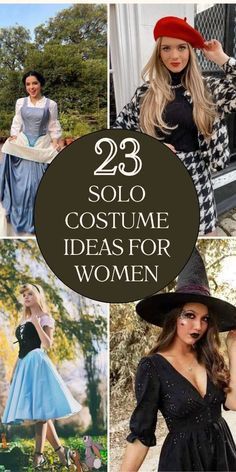 women dressed in costumes and hats with the words 23 solo costume ideas for women on them