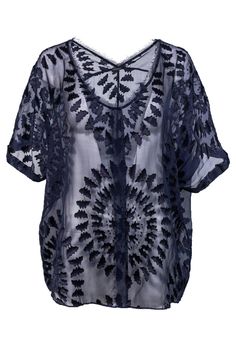 Current Boutique-Elie Tahari - Navy Sheer Dolman Sleeve Blouse Sz L Sheer Blue Summer Tops, Sheer Blue Top For Summer, Sheer Blue Tops For Summer, Summer Blue Mesh Top, Chic Navy Top For Party, Chic Navy Tops For Party, Chic Navy Party Top, Sheer Mesh Top For The Beach, Sheer V-neck Blouse For The Beach