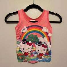 Size L Girls Hello Kitty Tank Top New With Tags Playful Hello Kitty Tops For Spring, Spring Hello Kitty Playful Tops, Fun Cotton Tops With Hello Kitty, Playful Sleeveless Top With Hello Kitty Print, Cotton Hello Kitty Fun Tops, Fun Hello Kitty Print Tops, Hello Kitty Summer Tops, Hello Kitty Summer Fun Tops, Summer Hello Kitty Fun Tops