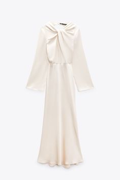 OPEN BACK SATIN EFFECT DRESS - Soft gold | ZARA United States Mall Of America, Zara United States, Zara Dresses, Satin Dresses, Open Back, Night Out, Knot, Round Neck, Midi Dress