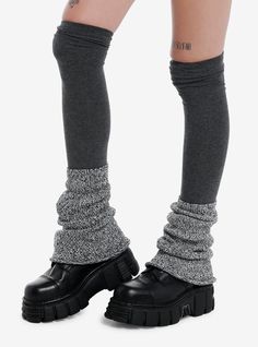 We love layers! These leg warmers feature grey knee highs with a knit grey and white layer on the bottom.75% cotton; 10% polyester; 10% nylon; 5% spandexImported Knit Leg Warmers Aesthetic, Grey Arm Warmers Outfit, Fitted Leg Warmers For Winter Streetwear, Winter Fitted Leg Warmers For Streetwear, Gray Knit Bottoms For Winter, Emo Leg Warmers, Casual Gray Thigh-high Socks, Casual Gray Thigh High Socks, Winter Streetwear Socks