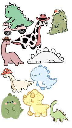 an assortment of stickers with different types of dinosaurs