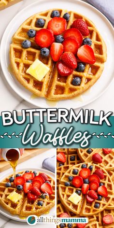 collage image showing Homemade Buttermilk Waffles. Buttermilk Waffle Recipe, Buttermilk Waffle, Best Waffles, Waffles Breakfast, Buttermilk Waffles, Homemade Waffles, Homemade Buttermilk, Waffle Recipe, Pumpkin Waffles