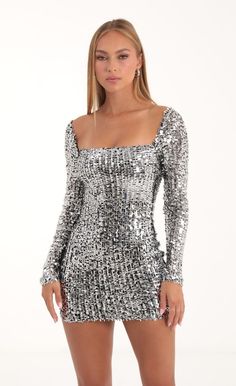 Sequin Mesh Long Sleeve Dress in Silver Mesh Long Sleeve Dress, Clear Strap Heels, Long Sleeve Mesh Dress, Lucy In The Sky, Winter Formal, Mesh Long Sleeve, Sequin Fabric, Shop Maxi Dresses