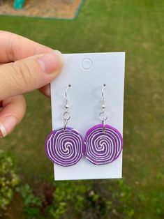 Purple clay earrings / handmade clay earrings / dangle clay | Etsy Diy Earrings Polymer Clay, Purple Swirl, Swirl Earrings, Brass Charms, Handmade Gold, Leaf Earrings, Handmade Polymer Clay, Diy Earrings, Unique Earrings