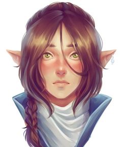 an elf with long hair and green eyes