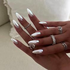 FREE SHIPPING ON ORDERS $9.95+ Buy 3 Get 1 More Free CODE: 4YOU Buy 5 Get 5 More Free CODE: 5FREE Unghie Sfumate, Milky Nails, Nagel Tips, Almond Shape Nails, Nails For Women, Nail Forms, Nail Patterns, Nail Length, Silver Nails