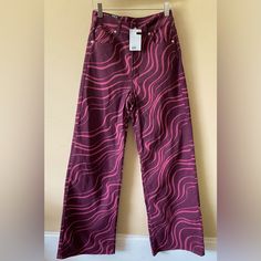 These Retro Print Denim Jeans Are Super Chic! Pair These With A Denim Shirt, Pink Or Gold Shirt Or Sweater. Ohhh, The Possibilities Are Endless. Size: 4 Smoke And Pet Free Home. Trendy Pink Straight Leg Jeans, Trendy Pink Denim Jeans, Pink High Waist Jeans For Fall, Pink Graphic Print Bottoms For Spring, Casual Pink Denim Jeans, Spring Pink Graphic Print Bottoms, Pink High-waist Cotton Jeans, Summer Purple Cotton Jeans, Casual Purple Bottoms With Graphic Print