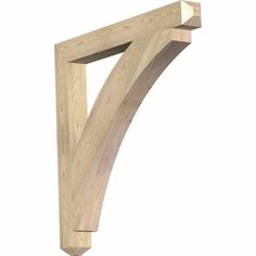 an unfinished wooden shelf bracket with the corner cut out