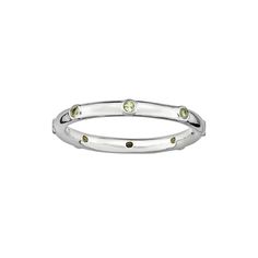 Rhodium-plated sterling silver construction emits a radiant shine. Details: 2-mm width Rhodium-plated sterling silver Size: 5. Color: Green. Gender: female. Age Group: adult. Stackable Peridot Jewelry For Anniversary, Stackable Peridot Anniversary Jewelry, Stackable Round Peridot Jewelry, Silver Peridot Rings With Polished Finish, Silver Stackable Birthstone Ring For Formal Occasions, Modern Silver Jewelry With Peridot, Modern Silver Peridot Jewelry, Silver Stackable Channel Set Sterling Silver Rings, Silver Sterling Stackable Rings Channel Set