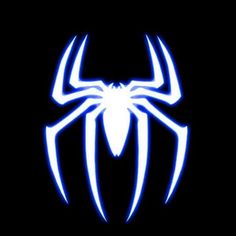 the amazing spider - man logo is glowing blue in the dark, and it looks like he