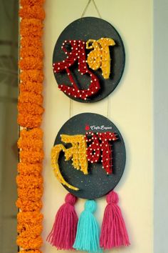 Shubh & Labh String art Wall Hanging | Diwali Gift Ideas | Handmade Diwali Home/Office Decor Ideas Shubh Labh Hanging Handmade, Diwali Exhibition Ideas, Diy Shubh Labh, Handmade Wall Art Crafts, Office Diwali Decoration Ideas, Diwali Office Decoration Ideas, Diwali Wall Hangings Diy, Diwali Wall Hangings